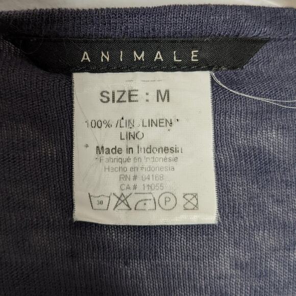 Animale Blue Short Sleeve Linen Open Front Cardigan Size M - Picture 2 of 6